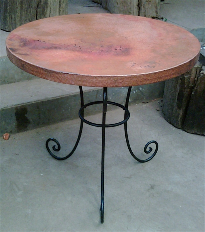 rustic kitchen table made of copper